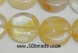 CYC07 15.5 inches 25mm flat round yellow crystal quartz beads