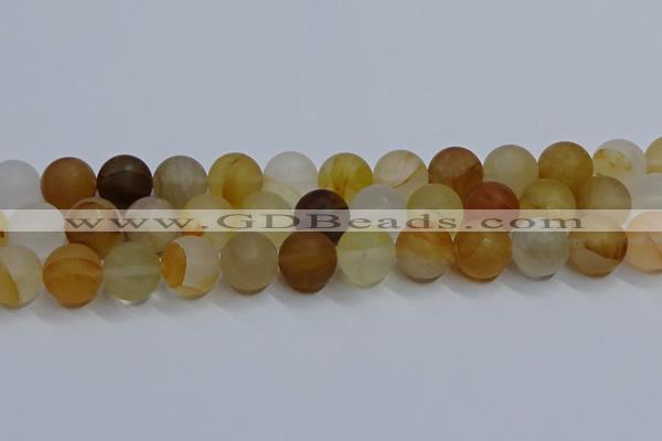 CYC145 15.5 inches 14mm round matte yellow quartz beads wholesale