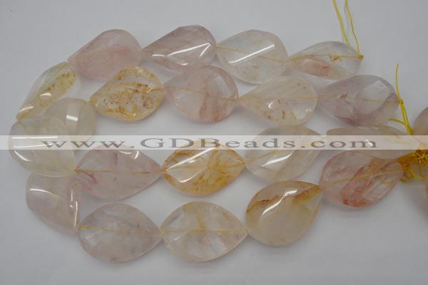 CYC207 15.5 inches 28*40mm twisted & faceted teardrop yellow quartz beads