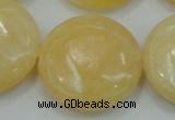 CYJ52 15.5 inches 30mm flat round yellow jade gemstone beads wholesale