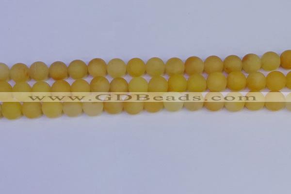 CYJ604 15.5 inches 12mm round matte yellow jade beads wholesale