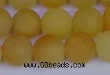 CYJ605 15.5 inches 14mm round matte yellow jade beads wholesale