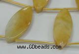 CYJ72 Top-drilled 15*35mm carved leaf yellow jade beads wholesale