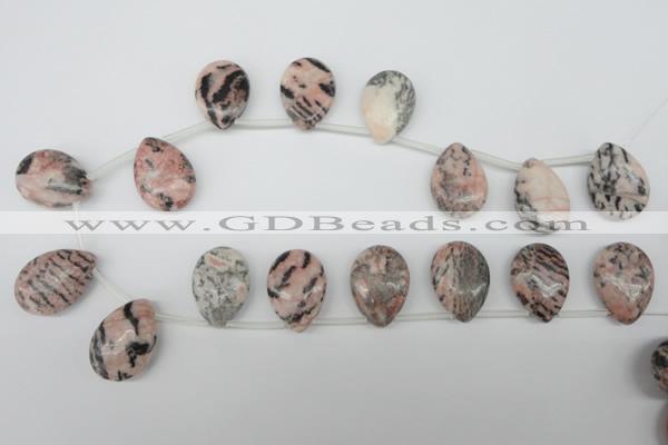 CZJ19 Top-drilled 18*25mm flat teardrop zebra jasper gemstone beads