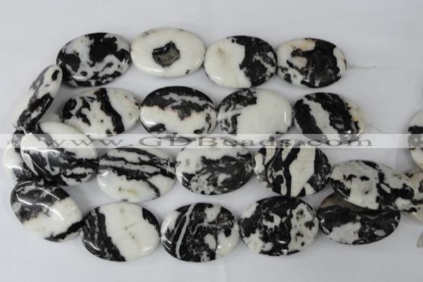 CZJ222 15.5 inches 30*40mm oval black & white zebra jasper beads