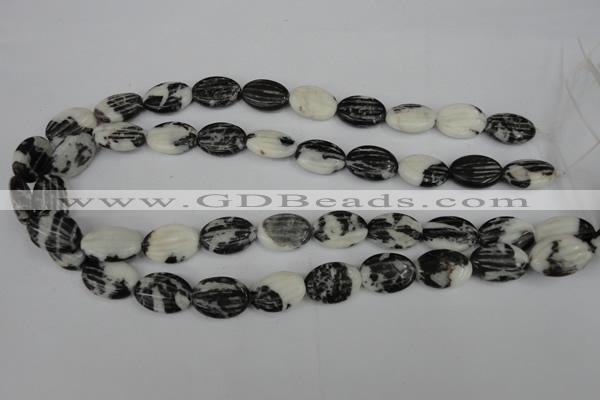 CZJ230 13*18mm carved oval black & white zebra jasper beads