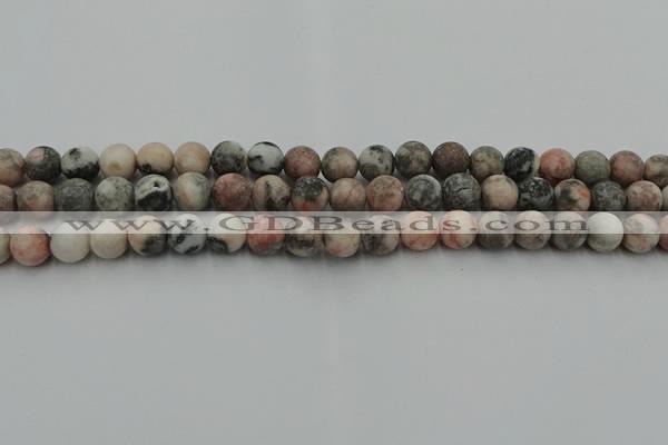 CZJ562 15.5 inches 8mm round matte pink zebra jasper beads