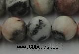 CZJ565 15.5 inches 14mm round matte pink zebra jasper beads