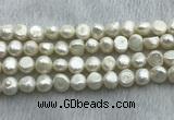 FWP250 15 inches 9mm - 10mm baroque white freshwater pearl strands