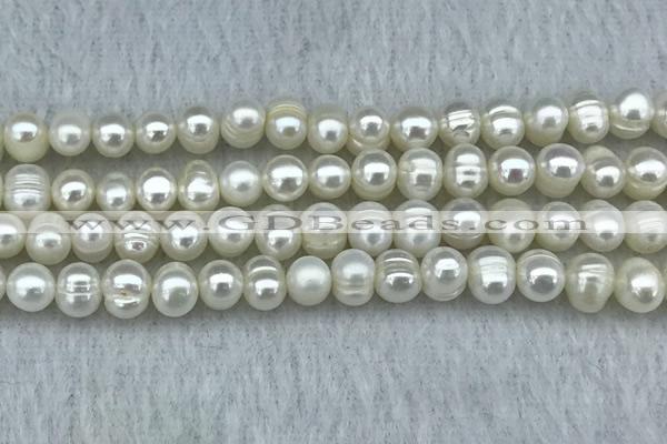 FWP37 14.5 inches 5mm - 6mm potato white freshwater pearl strands