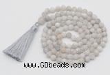 GMN1003 Hand-knotted 8mm, 10mm matte white crazy agate 108 beads mala necklaces with tassel