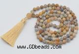 GMN1004 Hand-knotted 8mm, 10mm matte yellow crazy agate 108 beads mala necklaces with tassel