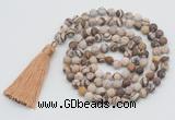 GMN1011 Hand-knotted 8mm, 10mm matte zebra jasper 108 beads mala necklaces with tassel