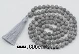 GMN1012 Hand-knotted 8mm, 10mm matte grey picture jasper 108 beads mala necklaces with tassel