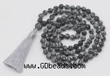 GMN1014 Hand-knotted 8mm, 10mm matte snowflake obsidian 108 beads mala necklaces with tassel