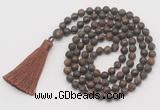 GMN1016 Hand-knotted 8mm, 10mm matte bronzite 108 beads mala necklaces with tassel