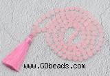 GMN1021 Hand-knotted 8mm, 10mm matte rose quartz 108 beads mala necklaces with tassel