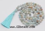 GMN1024 Hand-knotted 8mm, 10mm matte amazonite 108 beads mala necklaces with tassel