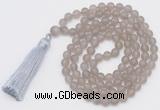 GMN1031 Hand-knotted 8mm, 10mm matte grey agate 108 beads mala necklace with tassel