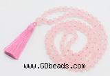 GMN1037 Hand-knotted 8mm, 10mm matte rose quartz 108 beads mala necklace with tassel