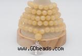 GMN1126 Hand-knotted 8mm, 10mm honey jade 108 beads mala necklaces with charm