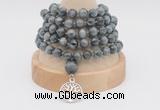 GMN1140 Hand-knotted 8mm, 10mm eagle eye jasper 108 beads mala necklaces with charm