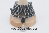 GMN1171 Hand-knotted 8mm, 10mm matte tibetan agate 108 beads mala necklaces with charm