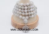 GMN1183 Hand-knotted 8mm, 10mm white crazy agate 108 beads mala necklaces with charm