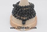 GMN1198 Hand-knotted 8mm, 10mm black banded agate 108 beads mala necklaces with charm