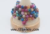 GMN1199 Hand-knotted 8mm, 10mm colorfull banded agate 108 beads mala necklaces with charm