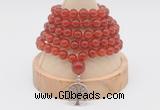 GMN1201 Hand-knotted 8mm, 10mm red agate 108 beads mala necklaces with charm