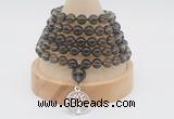 GMN1239 Hand-knotted 8mm, 10mm smoky quartz 108 beads mala necklaces with charm