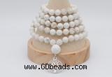 GMN1246 Hand-knotted 8mm, 10mm white howlite 108 beads mala necklaces with charm