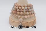 GMN1252 Hand-knotted 8mm, 10mm sunstone 108 beads mala necklaces with charm