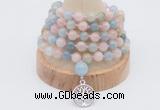 GMN1254 Hand-knotted 8mm, 10mm morganite 108 beads mala necklaces with charm