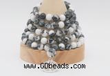 GMN1266 Hand-knotted 8mm, 10mm black & white jasper 108 beads mala necklaces with charm