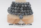 GMN1267 Hand-knotted 8mm, 10mm snowflake obsidian 108 beads mala necklaces with charm