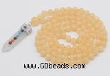 GMN1432 Hand-knotted 8mm, 10mm honey jade 108 beads mala necklace with pendant