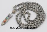 GMN1445 Hand-knotted 8mm, 10mm dalmatian jasper 108 beads mala necklace with pendant