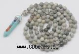 GMN1448 Hand-knotted 8mm, 10mm artistic jasper 108 beads mala necklace with pendant