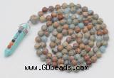 GMN1449 Hand-knotted 8mm, 10mm serpentine jasper 108 beads mala necklace with pendant