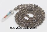 GMN1456 Hand-knotted 8mm, 10mm smoky quartz 108 beads mala necklace with pendant