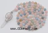 GMN1467 Hand-knotted 8mm, 10mm morganite 108 beads mala necklace with pendant