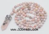 GMN1468 Hand-knotted 8mm, 10mm natural pink opal 108 beads mala necklace with pendant