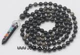 GMN1475 Hand-knotted 8mm, 10mm golden obsidian 108 beads mala necklace with pendant