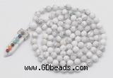 GMN1480 Hand-knotted 8mm, 10mm white howlite 108 beads mala necklace with pendant