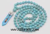 GMN1482 Hand-knotted 8mm, 10mm white howlite 108 beads mala necklace with pendant