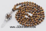 GMN1488 Hand-knotted 8mm, 10mm yellow tiger eye 108 beads mala necklace with pendant