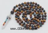 GMN1492 Hand-knotted 8mm, 10mm colorfull tiger eye 108 beads mala necklace with pendant