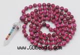 GMN1493 Hand-knotted 8mm, 10mm red tiger eye 108 beads mala necklace with pendant